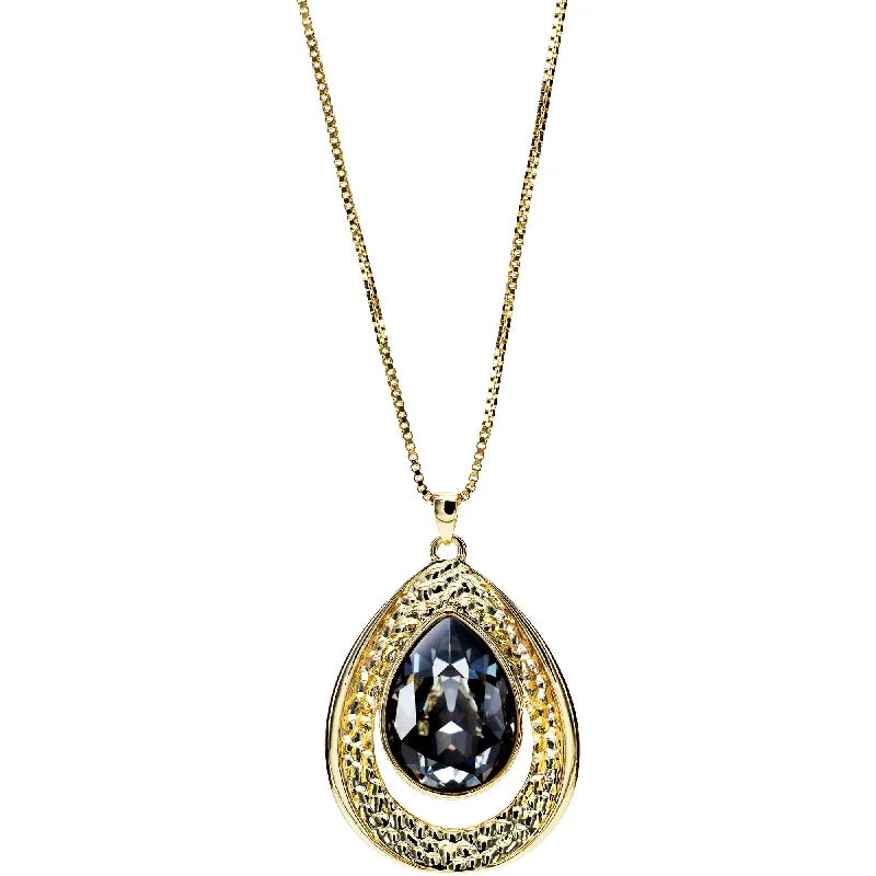 Women’s floral gemstone rings-Crystal Silver Night Teardrop 38" 18 K Gold Plated Drawstring Sweater Necklace