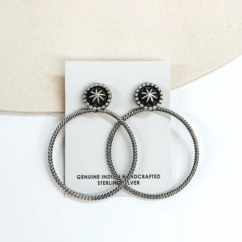 Women’s elegant drop earrings-Verley Betone | Navajo Handmade Sterling Silver Rope Hoop Earrings on Circle Post