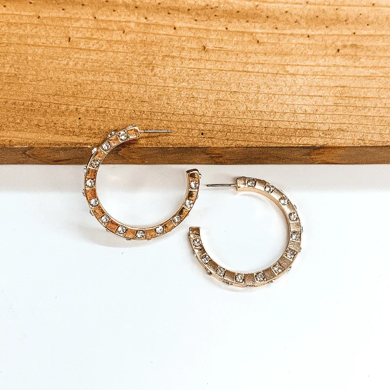 Women’s big statement earrings-Hoop Earrings with Clear Crystals in Gold