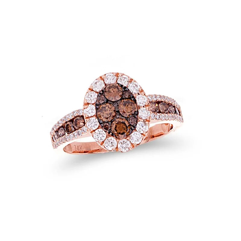 Women’s double band rings-Choco Diamond Oval Cluster Halo Ring with Accent Choco Diamonds