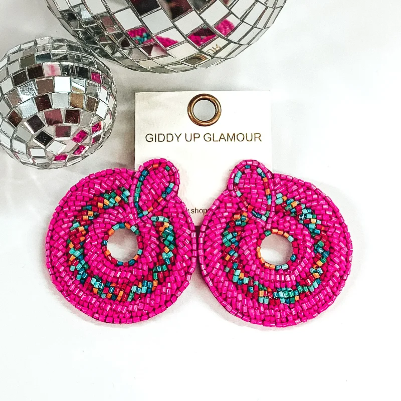 Women’s zirconia earrings-Poolside Babe Circle Beaded Earrings in Fuchsia