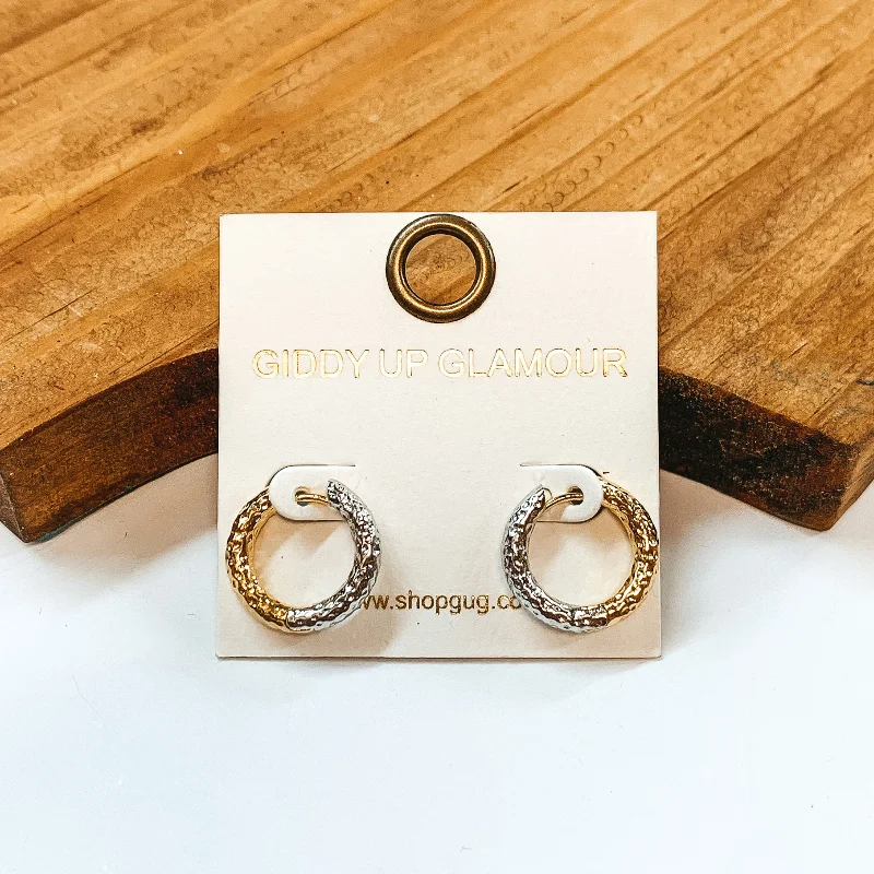 Women’s modern earrings-Mini Hammered Textured Hoop Earrings in Silver and Gold