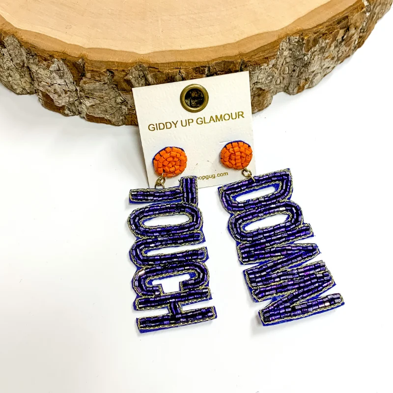 Women’s statement earrings-Beaded Touch Down Post Back Earrings in Orange and Navy