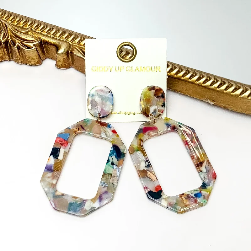 Women’s diamond earrings-Malibu Marble Open Rectangle Earrings in Multicolor