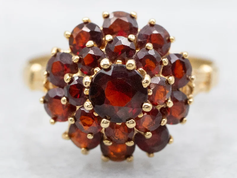 Yellow Gold Garnet Halo Cluster Ring