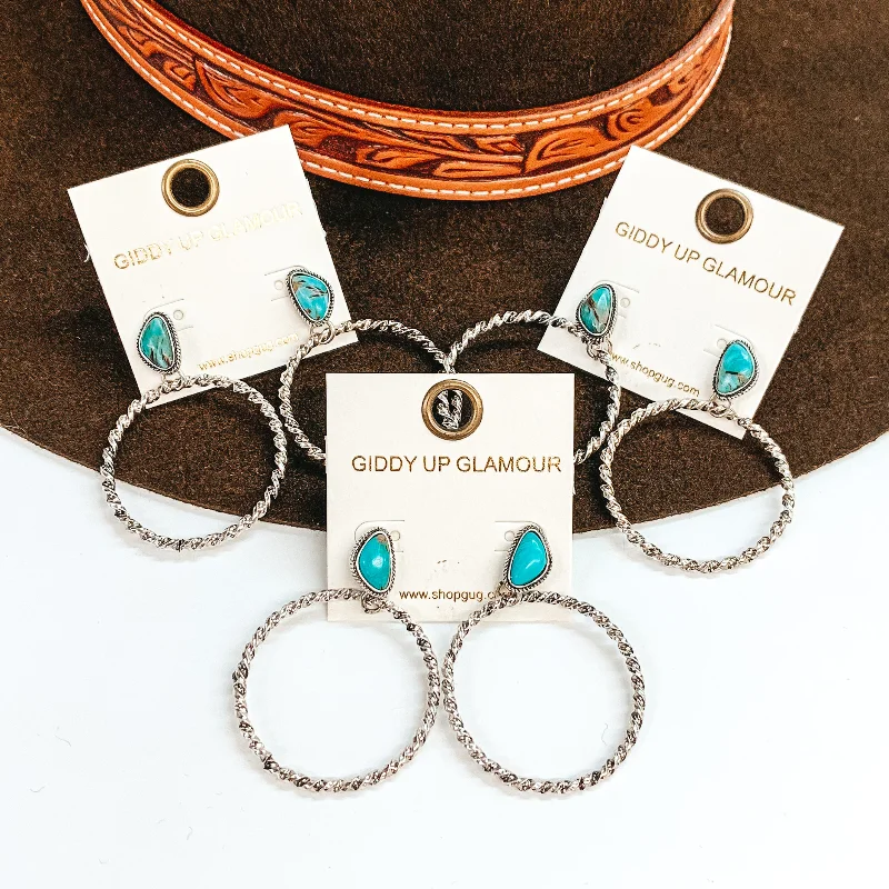 Women’s sparkling diamond earrings-Another Adventure Twisted Rope Circle Drop Earrings with Asymmetrical Faux Stone in Turquoise