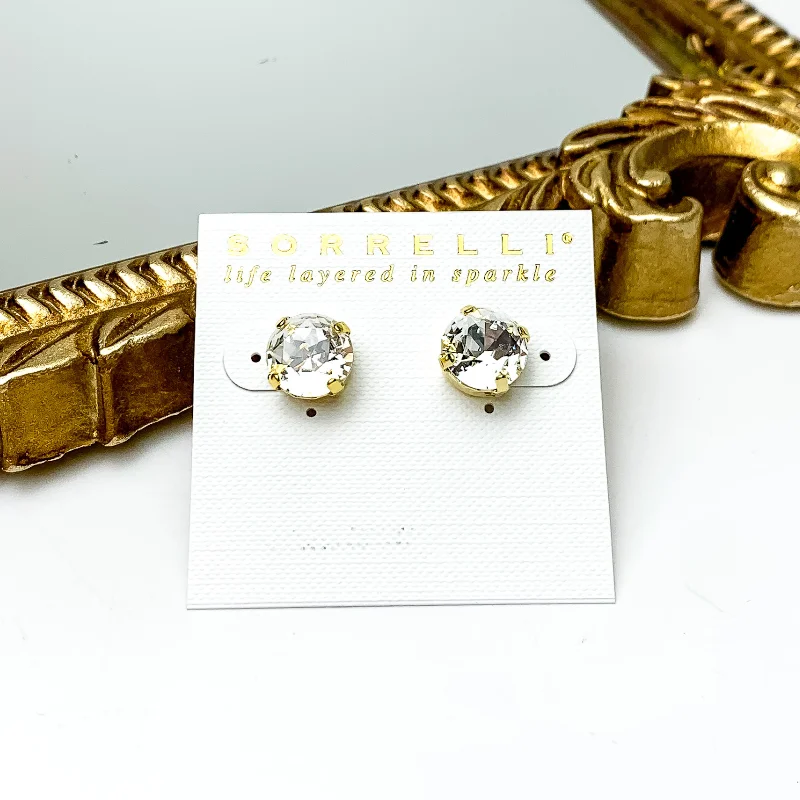 Women’s silver hoop earrings-Sorrelli | Round Stud Earrings in Bright Gold Tone and Crystal