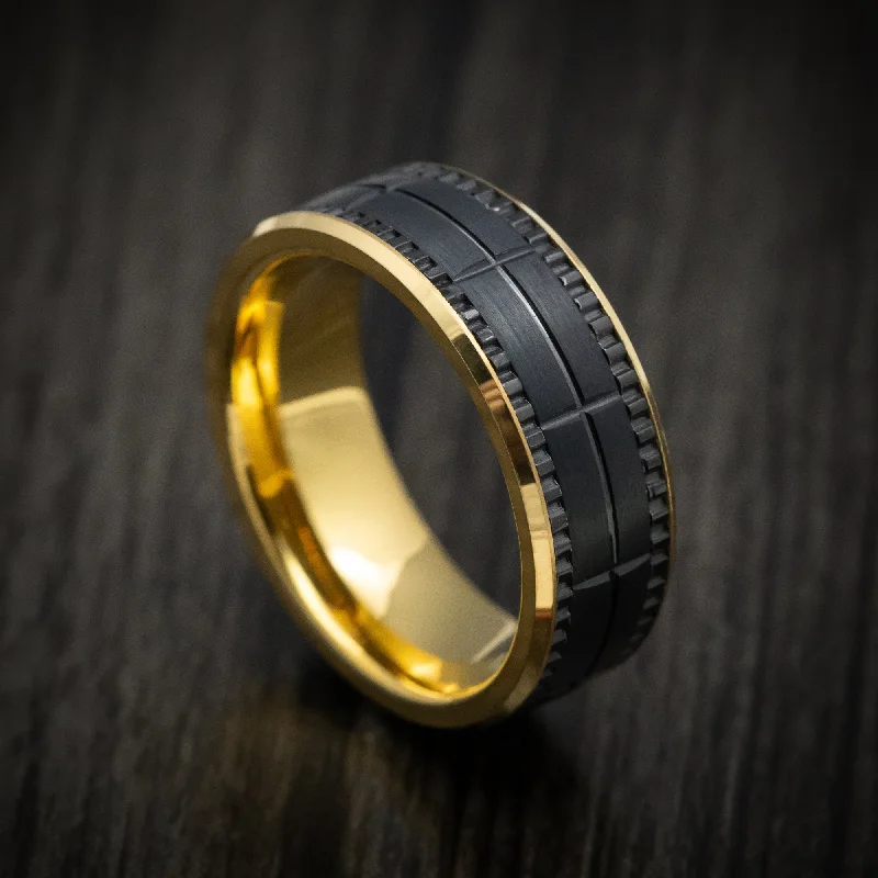 Yellow Gold Tungsten and Black Tungsten Men's Ring