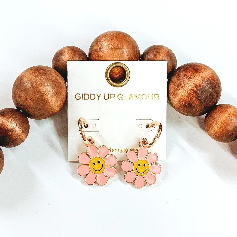 Women’s colorful earrings-Flower Child Gold Hoop Earrings in Baby Pink