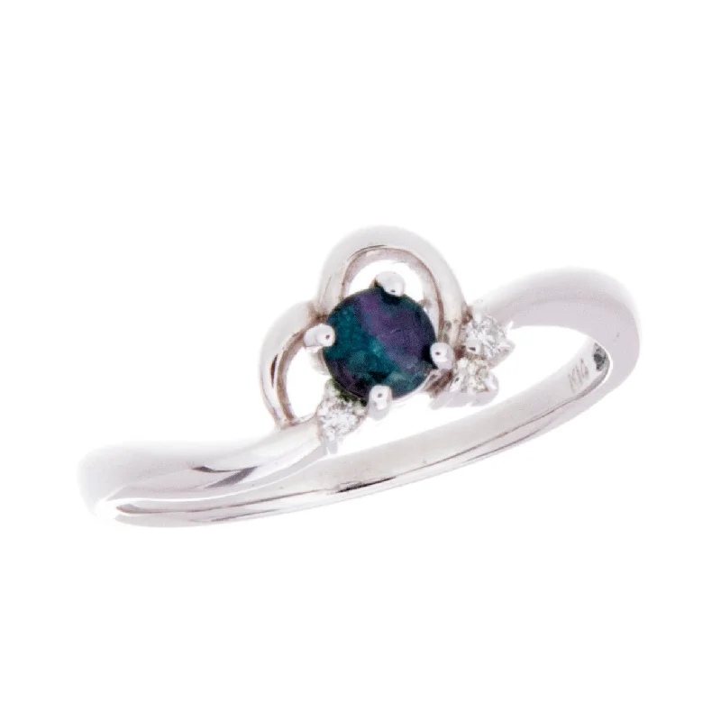 Women’s twisted rings-Round Natural Alexandrite Ring with Accent Diamonds