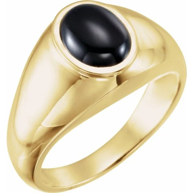 14K Yellow Natural Black Onyx Bezel-Set Ring