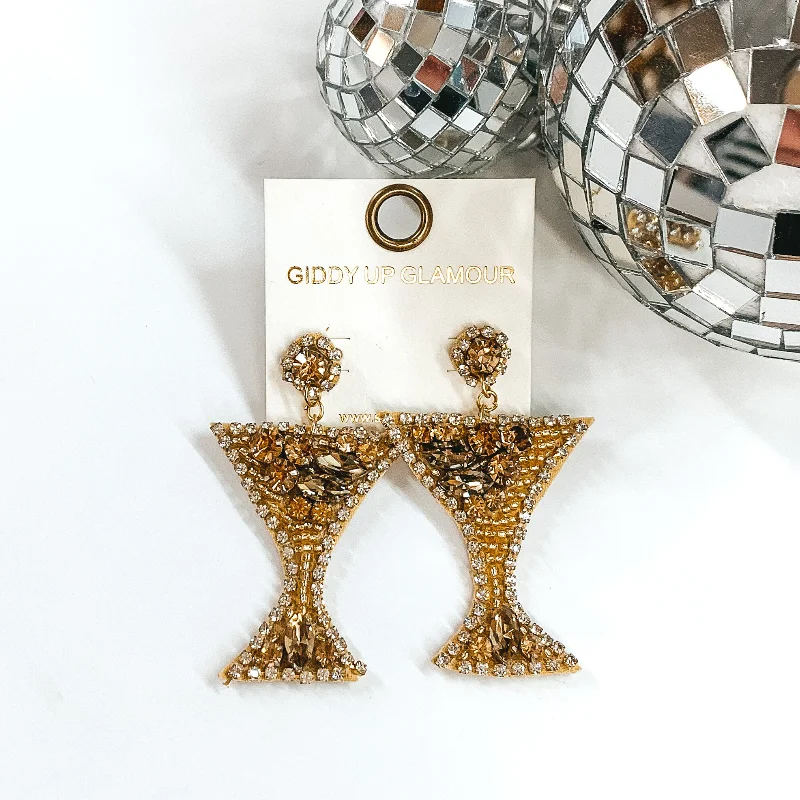 Women’s double hoop earrings-Cocktail Glass Beaded Earrings in Gold