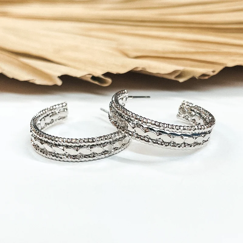 Women’s sparkling diamond earrings-Darling Daze 1 Inch Rope Textured Hoop Earrings in Silver Tone