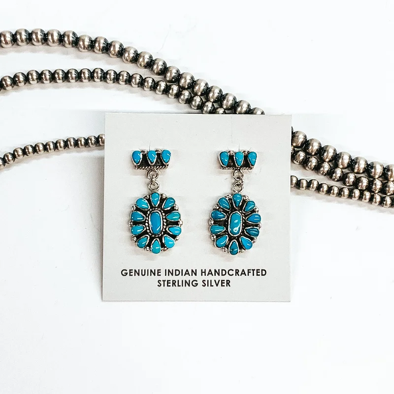 Women’s vintage diamond earrings-Pam Benally | Navajo Handmade Kingman Turquoise Cluster Drop Earrings on a Three Stone Post Back