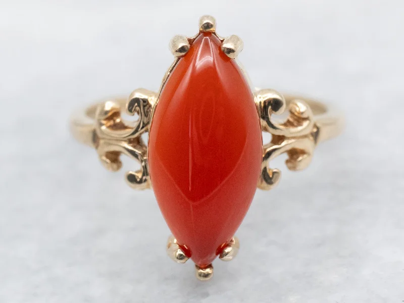 Vintage Marquise Cut Carnelian Solitaire Ring