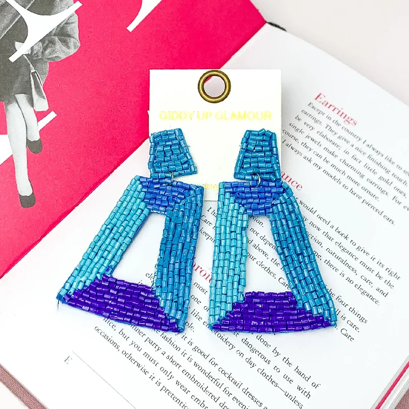 Women’s vintage diamond earrings-Beaded Rectangle Designed Earrings in Shades of Blue