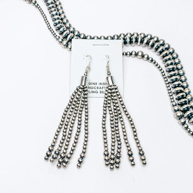 Women’s drop earrings-Mason Lee | Navajo Handmade Sterling Silver 3mm Navajo Pearl Tassel Drop Earrings