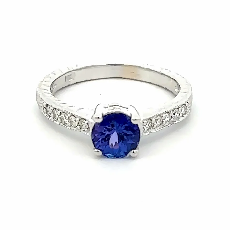 Women’s wedding ring sets-Round Tanzanite Solitaire Ring