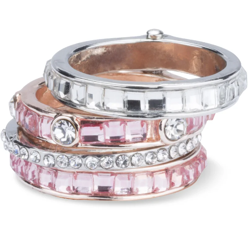 Women’s sterling silver rings-Romance Ring with Stacked Crystal Layers