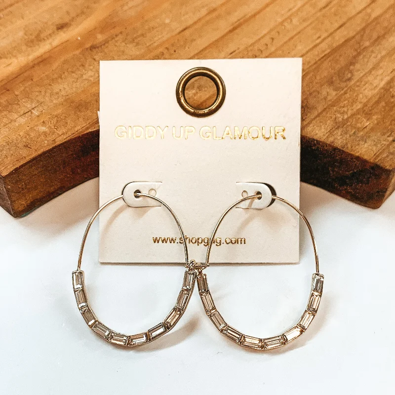 Women’s butterfly earrings-Treasured Forever Gold Oval Hoop Earrings in Clear