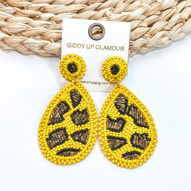 Women’s vintage earrings-Beaded Leopard Print Teardrop Earrings in Yellow