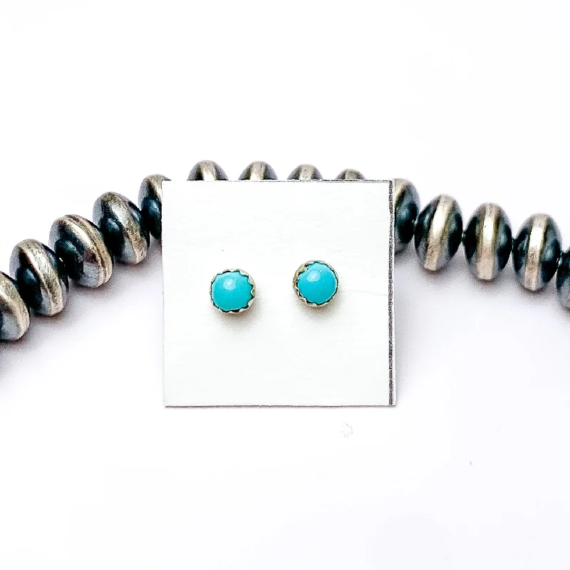 Women’s statement earrings-Linda Yazzie | Navajo Handmade Tiny Sterling Silver and Turquoise Stud Earrings