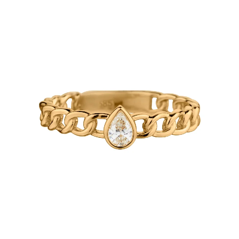 Women’s cubic zirconia rings-PEAR SHAPED DIAMOND LINK RING