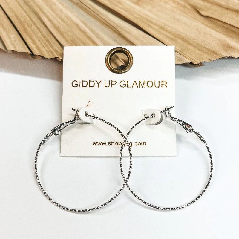 Women’s diamond earrings-1.5 Inch Thin Wired Rope Textured Hoop Earrings in Silver