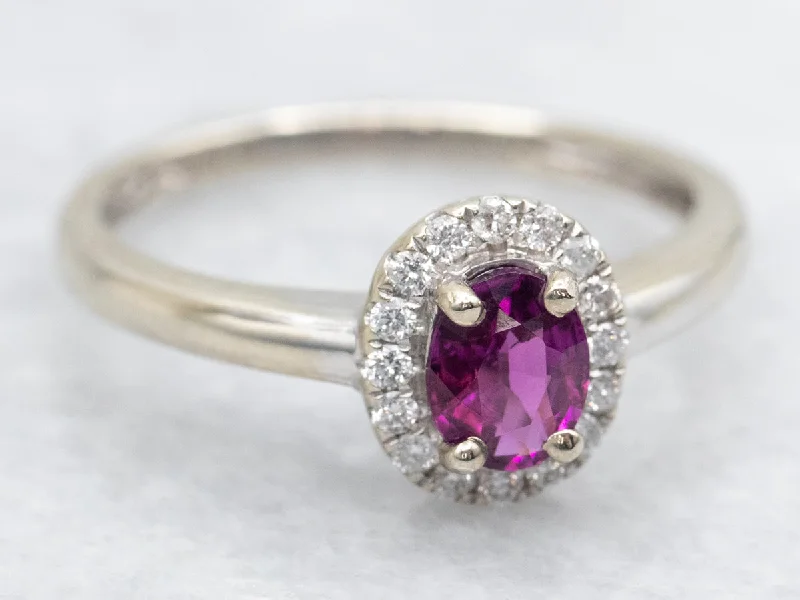 Rhodolite Garnet and Diamond Halo Ring