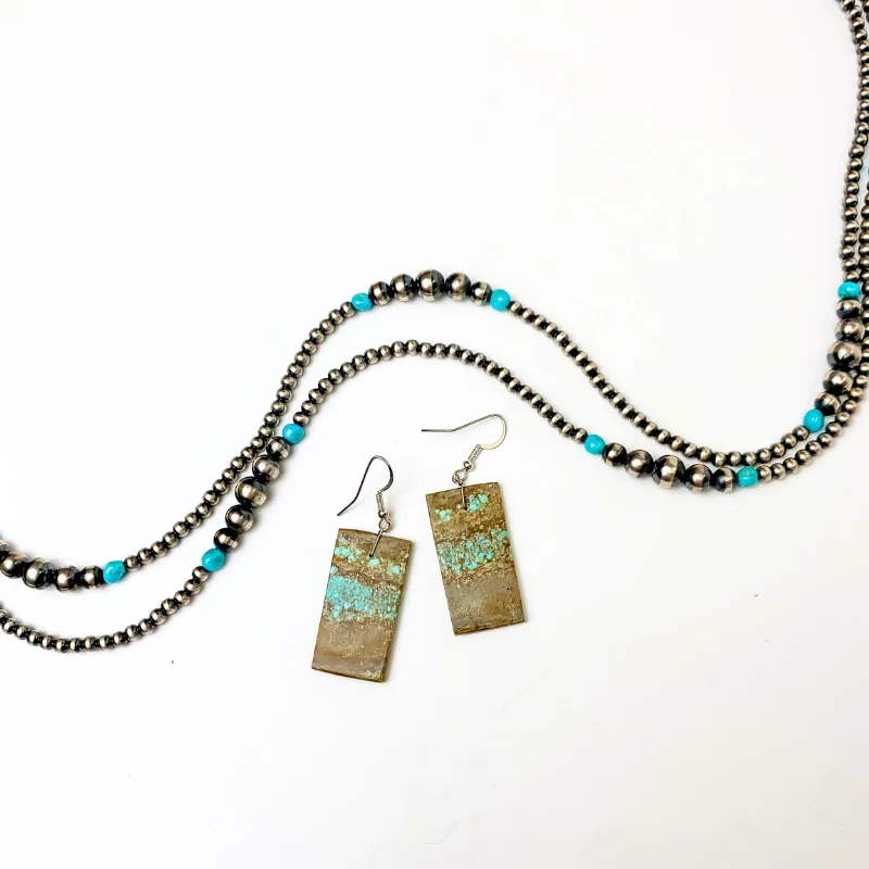 Women’s pearl earrings-Navajo | Navajo Handmade Turquoise Rectangle Slab Earrings