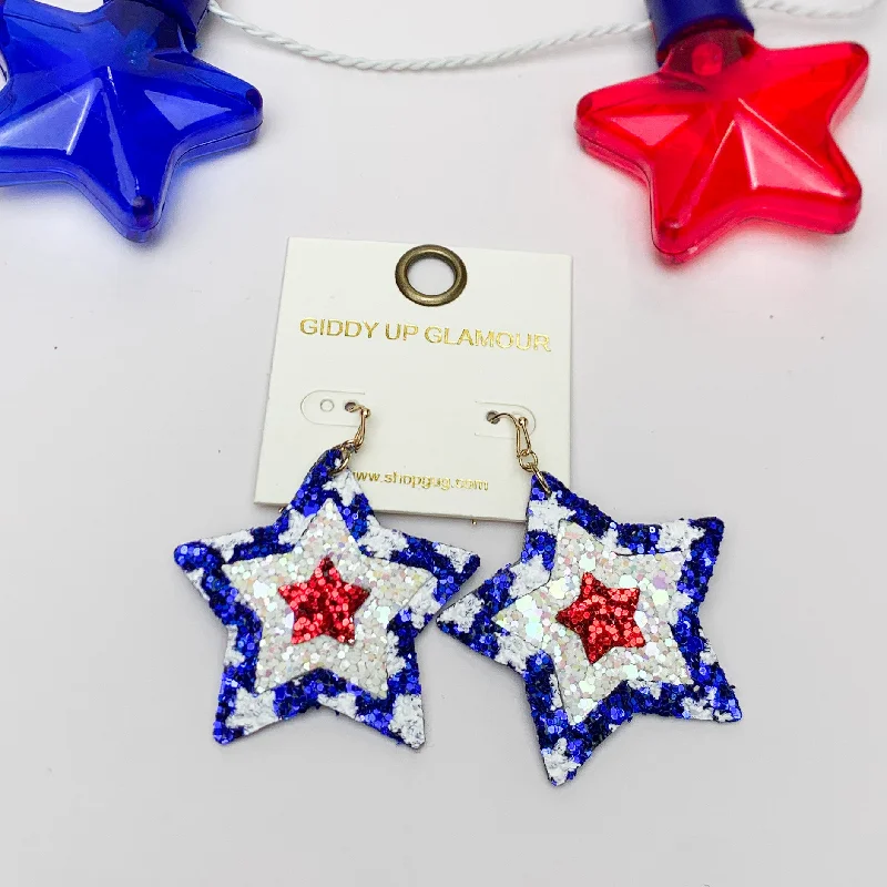 Women’s rainbow earrings-Patriotic Red, White, and Blue Star Earrings