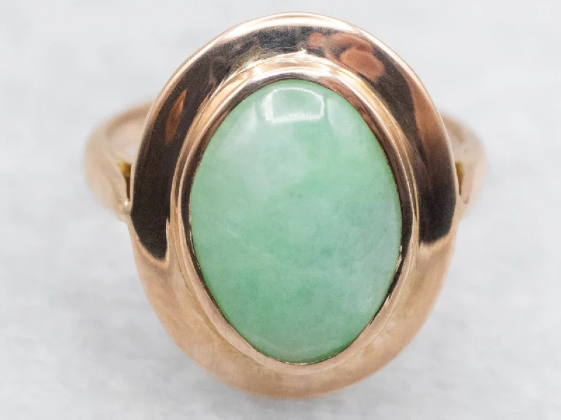 Mid-Century Gold Bezel Set Jadeite Ring