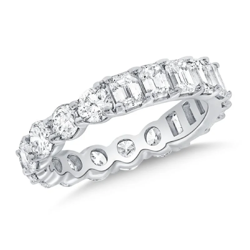 Women’s wide band rings-Half/Half Round and Emerald Cut Lab Diamond Eternity Ring