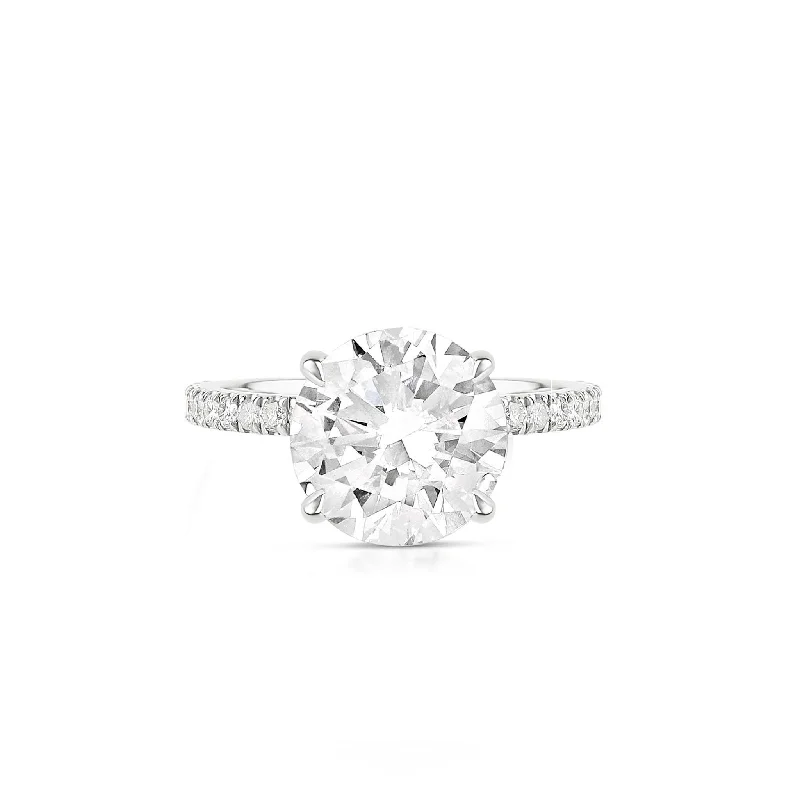 Women’s floral gemstone rings-Round Brilliant Cut Lab Diamond on Pave Band Ring - IGI Certified