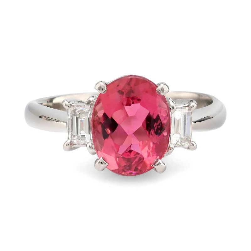 Women’s classic gold rings-Modern 1.93 carat pink tourmaline diamond platinum ring