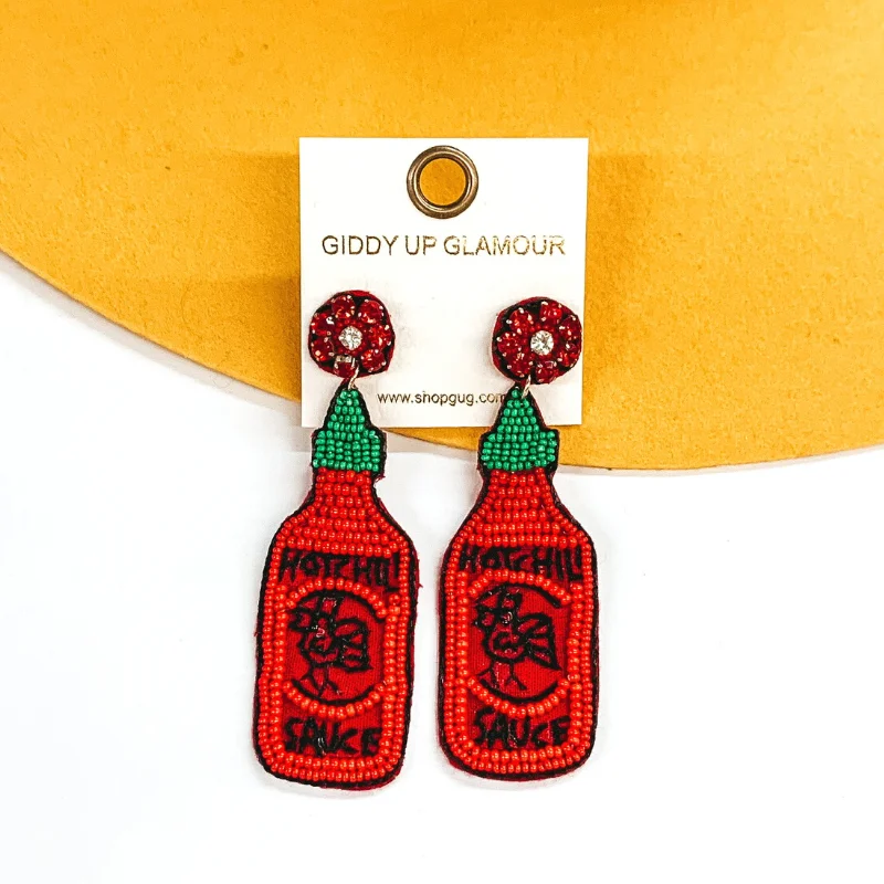 Women’s layered earrings-Hot Sauce Beaded Earrings in Red