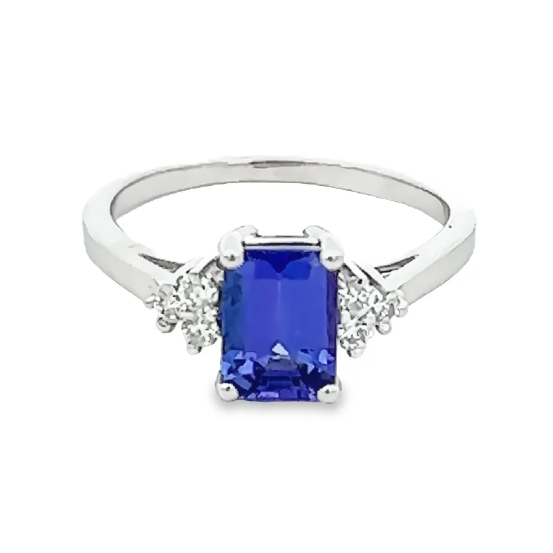 Women’s birthstone engagement rings-Emerald Cut Tanzanite Solitaire Ring