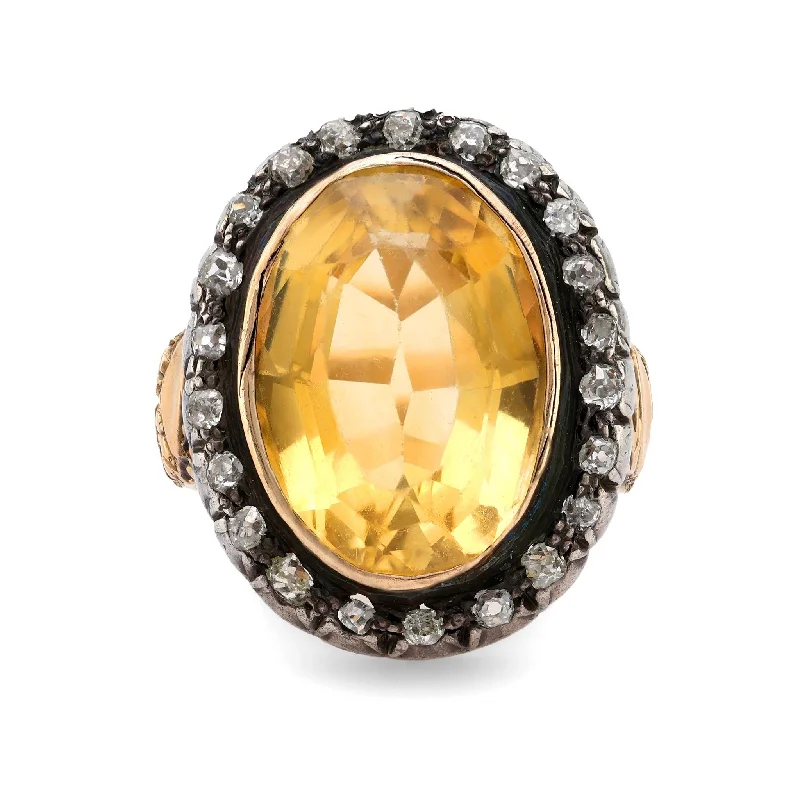 Women’s classic diamond rings-Georgian 8.40 carat citrine diamond 18k yellow gold silver cluster ring