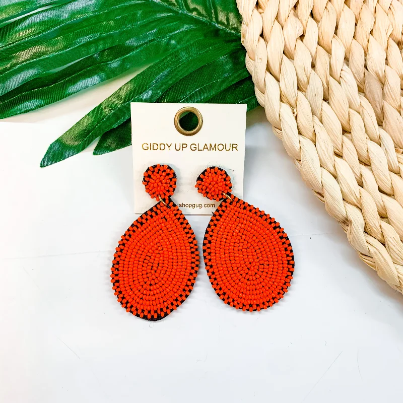 Women’s silver earrings-Seed Bead Teardrop Earrings in Red