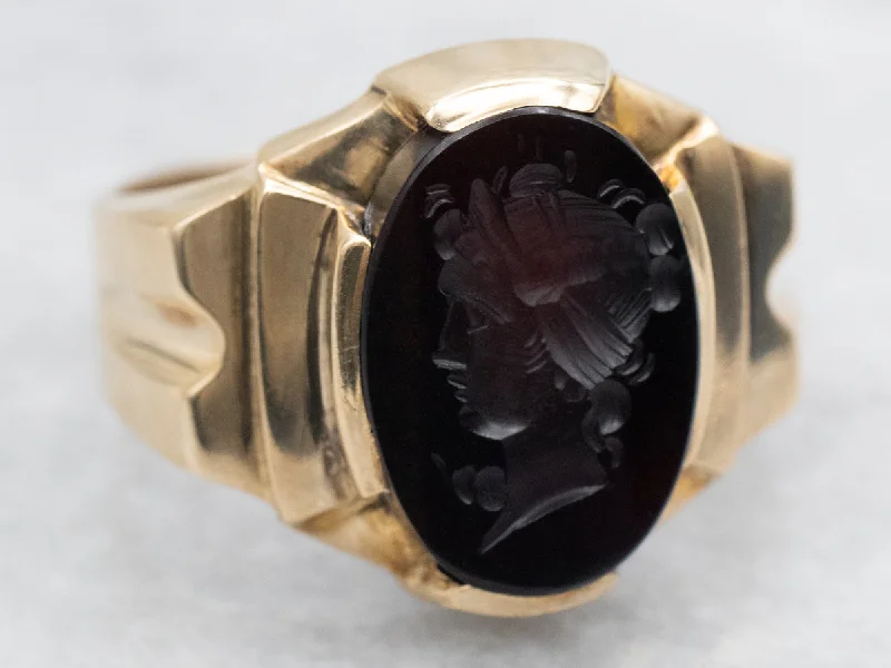 Unique Vintage Black Onyx Intaglio Ring