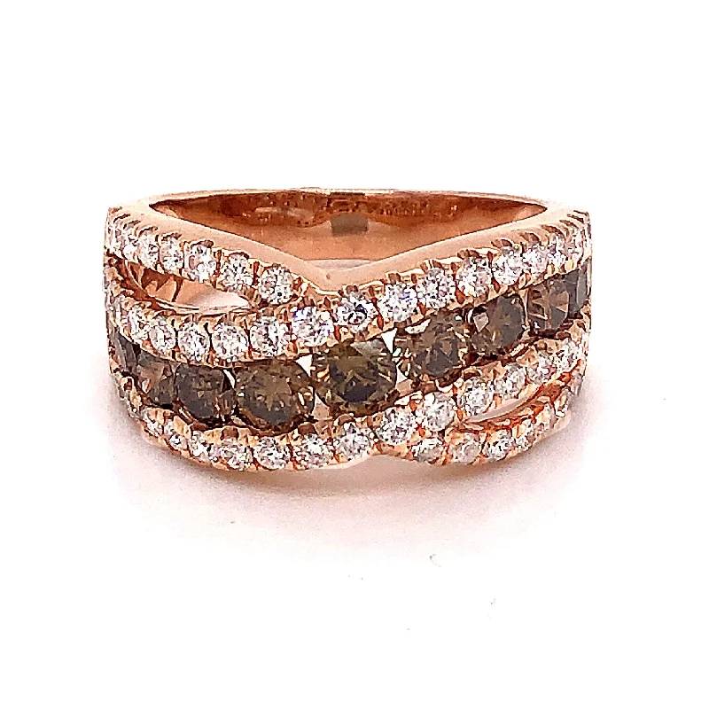 Women’s moonstone rings-Choco & White Diamond Crossover Ring