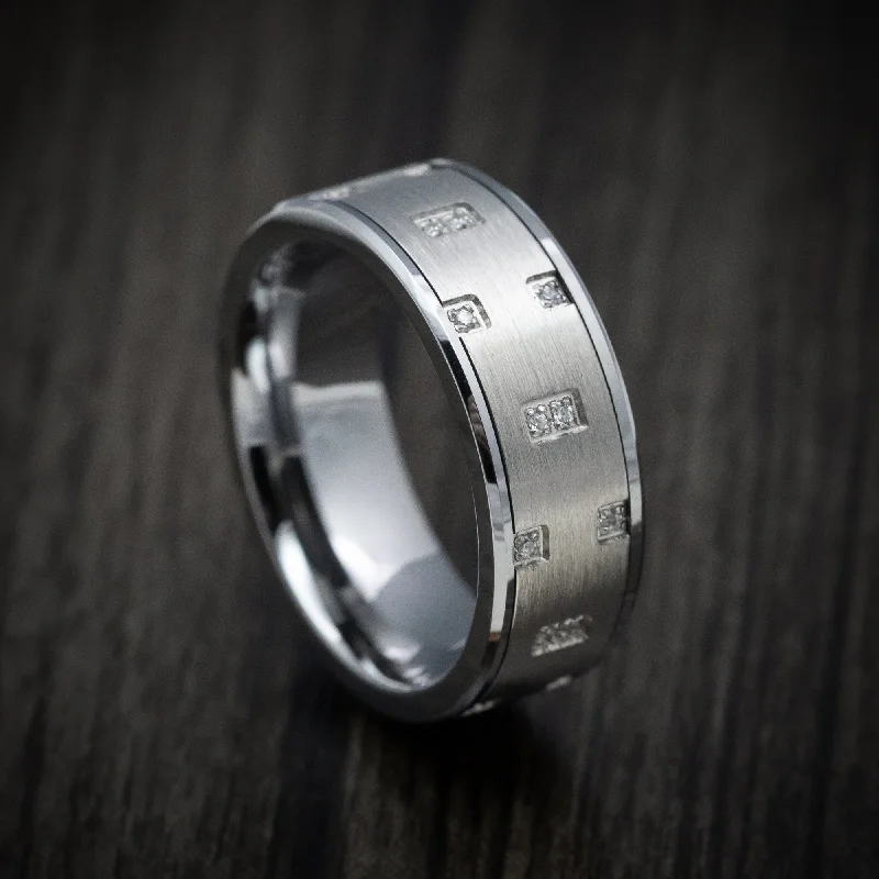 Tungsten Men's Ring with White Stones