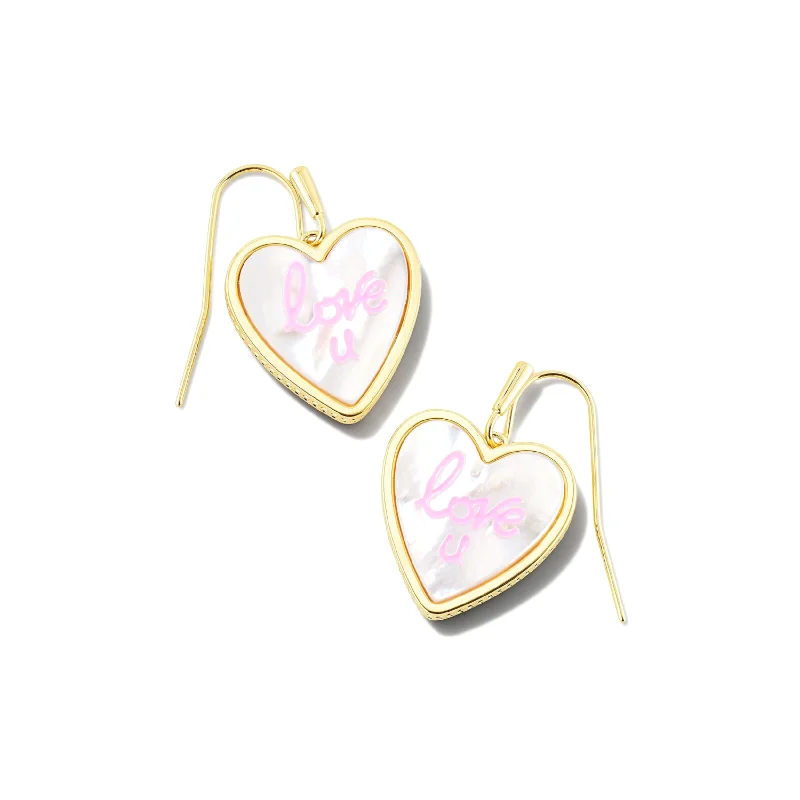 Women’s dangly earrings-Kendra Scott | Love U Heart Gold Drop Earrings in Ivory Mother-of-Pearl