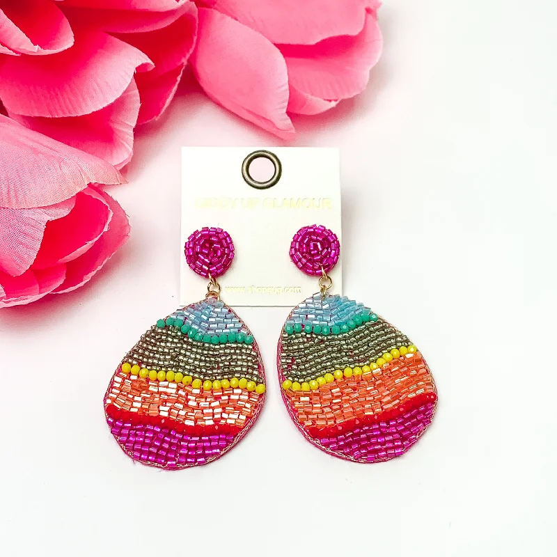 Women’s silver hoop earrings-Beaded Easter Egg Earrings with Multi Colored Crystal Beads