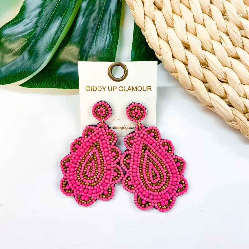 Women’s double hoop earrings-Light Up The Night Seed Bead Teardrop Earrings in Pink