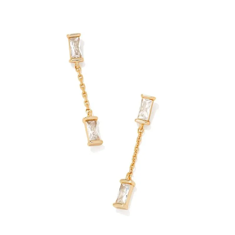 Women’s gemstone stud earrings-Kendra Scott | Juliette Gold Drop Earrings in White Crystal