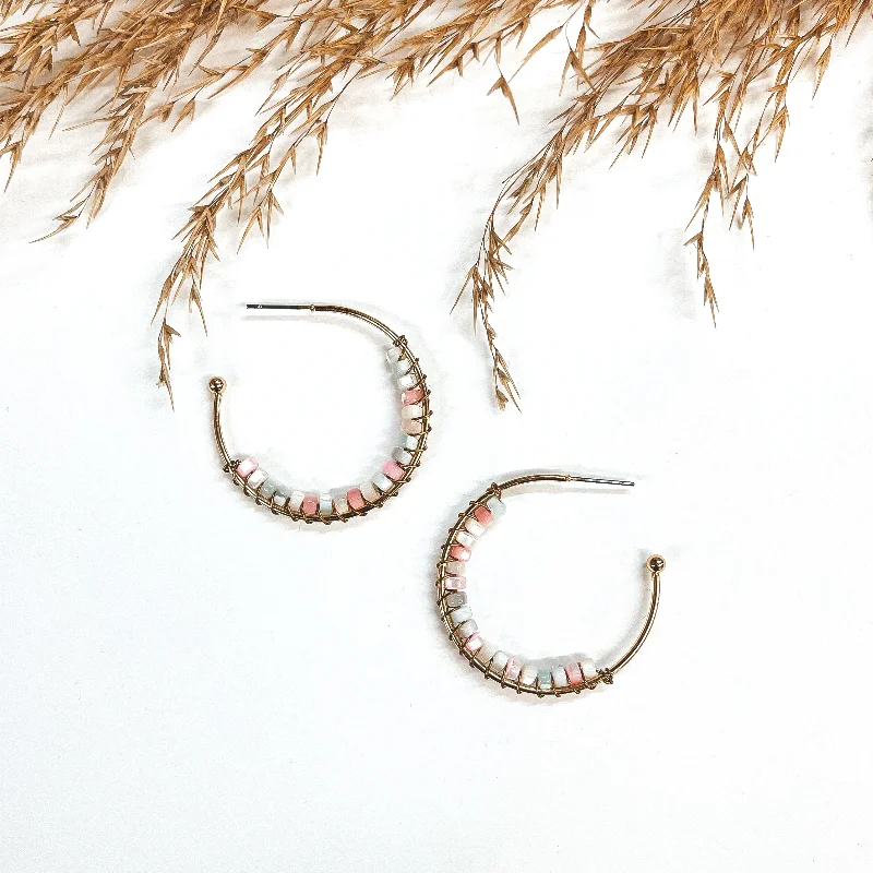 Women’s fine earrings-Oceans Away Open Ended Circle Hoops with Mother of Pearl Beads in Multicolor