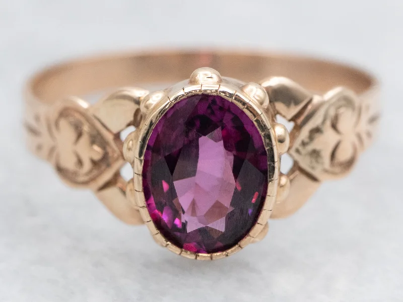 Pretty Victorian Rose Gold Rhodolite Garnet Ring