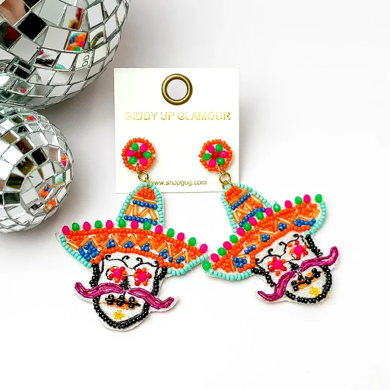 Women’s pearl drop earrings-Post Back Beaded Sugar Skull Earrings in Multicolor