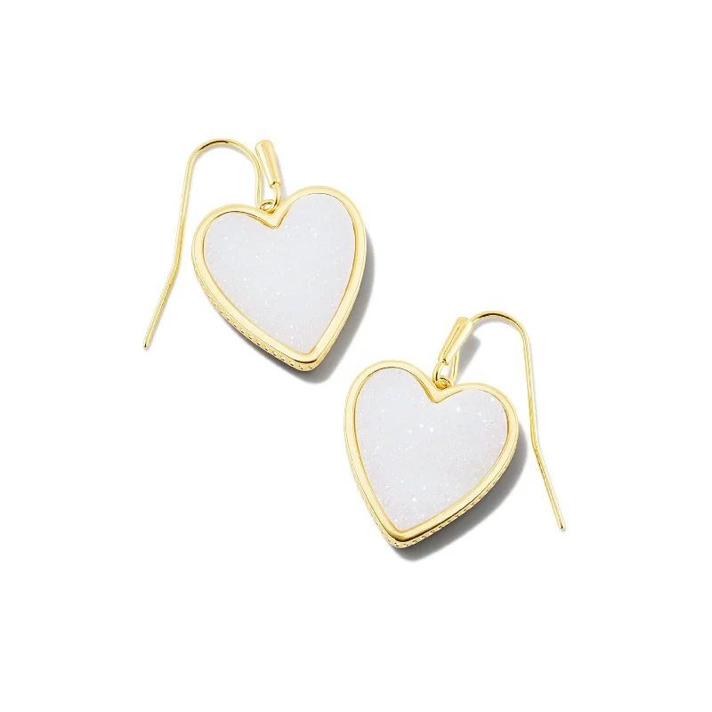 Women’s statement earrings-Kendra Scott | Heart Gold Drop Earrings in Iridescent Drusy